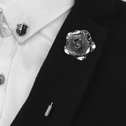 Whole- Bovvsky Gold silver black rose Flower Brooch Pin Men suit Accessories Lapel Pins for Men's Suit Wedding Party Long256S