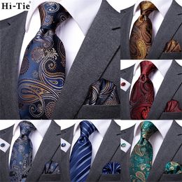 Bow Ties Hi Tie Silk Wedding Tie For Men Fashion Luxury Paisley 160cm long High Quality Mens Gift Cravatas Hanky Cufflinks Bussiness 231005