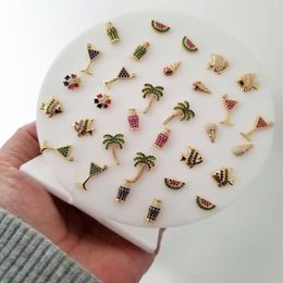 2019 colorful summer beach earrings new design jewelry gold silver watermelon palm tree wineglass cute lovely stud earring for wom205b