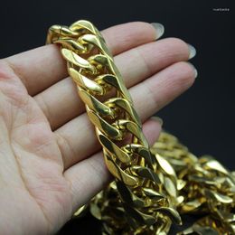 Chains 19mm Wide Stainless Steel Curb Cuban Link Chain Necklace For Boys Male Wholesale Gold Color Men Charm Jewelry