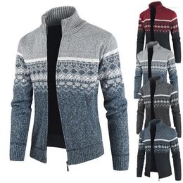 Men's Sweaters Sweater 2023 Autumn And Winter Stand Up Collar Color Block Knitted Cardigan Casual