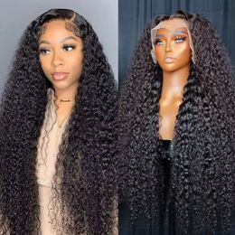 Synthetic Wigs 13x6 Glueless HD Transparent Deep Wave Human Hair Lace Frontal Wig 13x4 Curly Front For Black Women 231006