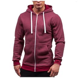 Men's Hoodies 2023 Casual Outdoor Sports Cardigan Sweater Solid Color Zippered Long Sleeved Hooded Sweatshirt Jacket