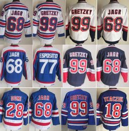 Man Vintage Hockey 77 Phil Esposito Jersey Classic 28 Tie Domi 18 Walt Tkaczuk 99 Wayne Gretzky 68 Jaromir Jagr 2 Brian Leetch Retro CCM 91-92 75th Anniversary Sewn On