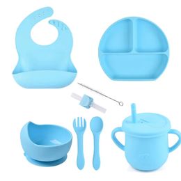 Cups Dishes Utensils Dinnerware Set Plates and Bowl Baby Silicone Tableware Cup Plate/Tray Bibs Children Non-slip Free Silicone Plate for Baby Dishes 231006