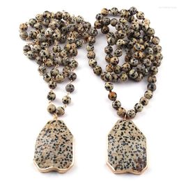 Pendant Necklaces Fashion Bohemian Tribal Jewelry Natural Dalmatian Jasp Stone Knotted Handmake Drop For Women Ethnic Neck