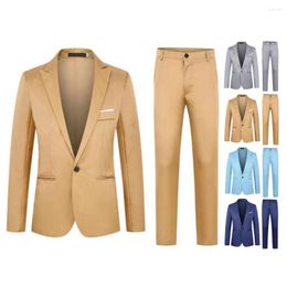 Men's Suits Men Slim Fit Pants Set Stylish 2-piece Suit Lapel For Spring Autumn Business Attire