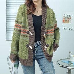 Women's Sweater 2023 Autumn/Winter New Jacquard Women's Knitwear Cardigan V-neck Short Women's Coat
