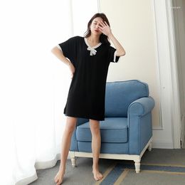 Women's Sleepwear Spring Summer Large Size Modal Nightdress V-neck Lace Nightgown Short Sleeve Dress Home Wear Nightwear