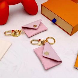 Designer Unisex Letter Wallet Keychain Keyring Fashion Purse Pendant Car Chain Charm Pink Flower Mini Bag Trinket Gifts Accessorie2229