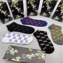 men four season Sports sock fashion 5 pairs set classic design socks high quality G letter pattern embroidery underwear with box252P