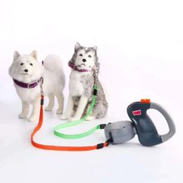Dog Collars Leashes Automatic Retractable Reflective Double-Ended Traction Rope One plus Two Dog Chain Two Dog Leash Pet Supplies Puppy Patrol Rope 231005