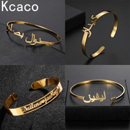 Charm Bracelets Kcaco Customised Letter Name Bracelet Personalised Arabic Adjustable Women Men Stainless Steel Kids Cuff Gift 231005