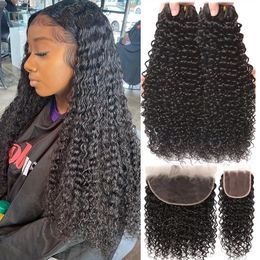 Synthetic Wigs Peruvian Water Wave Bundles With Closure Virgin Hair Tape ins Natural Remy Human Bundels Frontal 231006