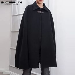 Men s Trench Coats INCERUN 2023 Fashion Men Cloak Solid Color One Button Lapel Cape Streetwear Winter Faux Blends Overcoat Jackets 231005
