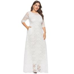 Plus Size Dresses 2021 Autumn Party Dress 4XL 5XL 6XL Caftan Womens Formal Large Loose White Lace For Wedding261Q