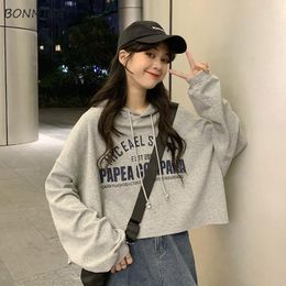 Women's Hoodies Women Letter-printed Hooded Cropped Tunic Long Sleeves Student Unisex Kpop Ulzzang Autumn Clothes Loose Cute Fashion Ins