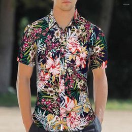 Men's Casual Shirts Men Beach Shirt Colourful Flower Print Turn-down Collar Short Sleeves Single-breasted Match Pants Mid Length Summer To