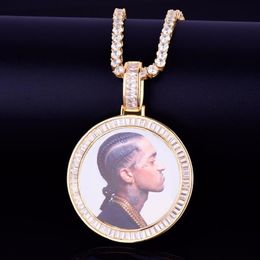 Custom Po Medallions Round Necklace Po Frame Pendant With Diamond Tennis Chain Gold Ice Out Rock Street Men's Hip hop J283b