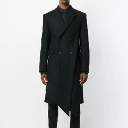 Men's Wool Blends Men's Wool Coat Long Irregular Double Breasted Coat Personalised Slim Fit Black Simple Leisure Fashion Large Size Fashion Spring 231005