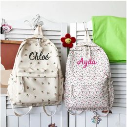 School Bags Personalised Schoolbag for Women's Ins Style Small Fresh Art Versatile Leisure Flower Girl Student Customised Name Backpack 231005