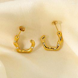 Stud Earrings INS Trendy 16K Gold Plated Stainless Steel Paved Stone Geometric For Women Waterproof Post Earring Jewelry Gift