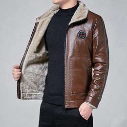 Men s Leather Faux Mens Fashion Jacket Slim Fit fur Collar PU Male Motorcycle Zipper Jackets Men fleece and warm winter jackets 231005