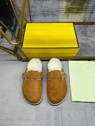 Tasarımcı Lüks Hisset Sandalet Yarım Drag Gri Gri Şönil F Band Yuvarlak Toe Daireler Sarı Kutu
