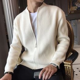 Mens Sweaters Autumn Winter Solid Colour Japanese Zipper Casual Man Long Sleeve Loose Fashion vertical stripe cardigan Male Coat 231006