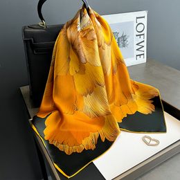 100% Mulberry Silk Black Yellow Peony Small Square Scarf Silk Scarf Women's Spring and Autumn Decoration Scarf Shawl