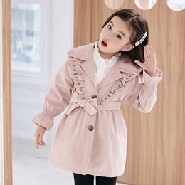 Coat Spring&Autumn Polyester Fibre Trench 2023 Design Ruffle Edge Single Breasted Buckle Children Clothing Windbreaker