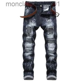 Men's Jeans New Style Embroidered Ripped Jeans Denim Pants Design Hip Hop Young Trendy Men Straight Slim Large Size Patch Stretch Jeans J231006