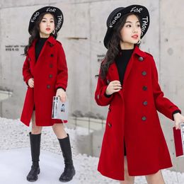 Coat Girls Kids Woollen Cloth 2023 Red Thicken Warm Winter Autumn Cotton Outwear Wool Fleece Plus Size Children's Clothing 231008