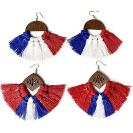 Dangle & Chandelier Drop Earrings Trendy Jewelry July 4th USA Independence Day Unique Simple Retro Cactus Tassel Macrame For Party241k