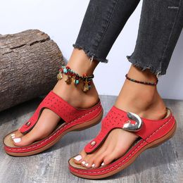 Slippers Women's Wedge Heeled Flip Flops Summer Solid Color Open Toe Beachwear Comfy Ladeis Outside Wear Casual Shoes