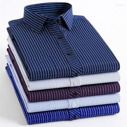 Men's Dress Shirts Men Shirt Fashion Striped Business Clothes Collared Long Sleeve Casual Chemise Quality Slim Fit Chest Pock321g