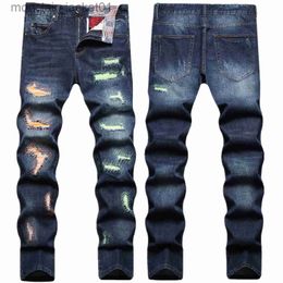 Men's Jeans High Quality Mens Scratches Slim-fit Beggar Jeans Light Luxury Stitching Ripped Decorating Punk Jeans Stylish Sexy Street Jeans J231006