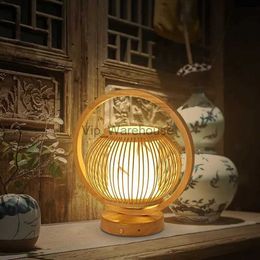 Table Lamps Modern Hand Knitted Weaving Bamboo Table Lamp Wood Rattan Lampshade Room Home Decor Art Desk LightBedroom Bedside Lamp YQ231006