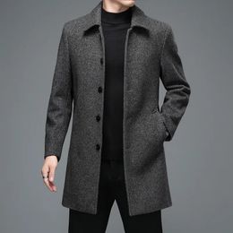 Men's Wool Blends Business Casual Woollen Jackets Coats Long Overcoat High Quality Mens Winter Jackets and Coats Men Turn Down Collar Wool Blends 231006