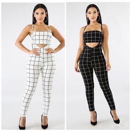 Black White Plaid Sexy Jumpsuit 2018 Summer Overalls Two Piece Set Crop Top Spaghetti Strap Rompers Womens Jumpsuit S-2XL240x