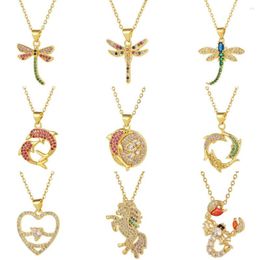 Pendant Necklaces Women's Jewelry Copper Micro Inlay Color Zircon Dragonfly Dolphin Sweet And Cute Necklace Accessories Holiday Gifts