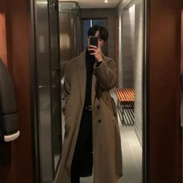 Men's Wool Blends Winter Thick Woollen Coat Men Warm Fashion 3 Colours Oversized Long Woollen Coat Men Korean Loose Trench Coat Mens Overcoat M-2XL 231006