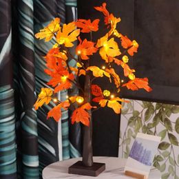 Table Lamps Halloween Maple Tree Lamp Festive Fall Desktop Decor 24led Maple Tree Lamp with Adjustable Pumpkin Leaf Lights for Thanksgiving YQ231006