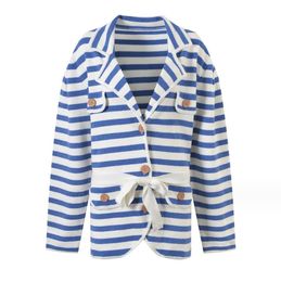 1012 L 2023 Runway Autumn Women's Sweaters Long Sleeve Crew Neck Button Blue Cardigan Coat Womens YL