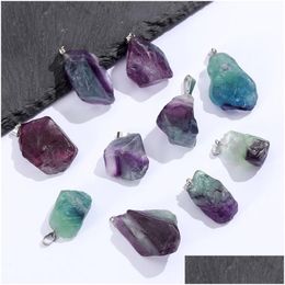 Charms Green Purple Fluorite Pendant Irregar Crystal Natural Stone For Necklace Earrings Jewelry Making Accessory Drop Delivery Findin Dhqgx