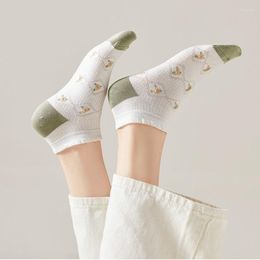 Women Socks Green Short Thin Breathabe Low Cut Ankle Harajuku Flower Sweet Girls Japanese Kawaii Cute