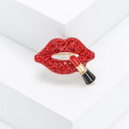 Brooches Shining Lipstick Mouth For Women Red Rhinestone Lip Wedding Party Office Daily Clothing Suit Bag Hat Accesories Pin