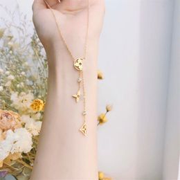 2022 New 18K Gold Plated Stainless Steel Necklaces Choker Chain Letter Pendant Statement Fashion Womens Crystal Necklace Wedding J313c