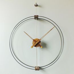 Diameter 100CM Nordic modern simple creative Spanish wall clock Black walnut large Single pole with two loops hand clock