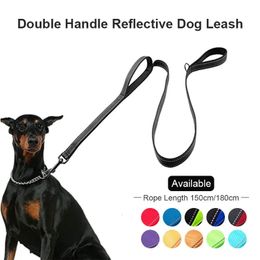 Dog Collars Leashes Dual Handle Dog Leash Reflective Padded Dog Leash Heavy Duty Lead Rope For Small Large Dogs Outdoors Trainning Running Pet Leash 231005